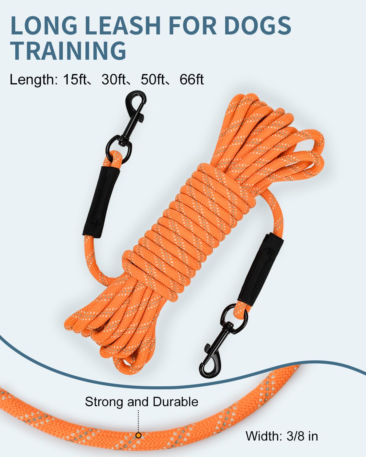 Taglory long training leash features two swivel hooks to reduce tangles during recall.