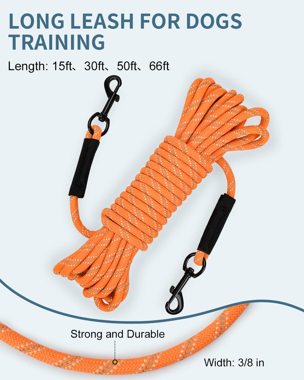 Taglory long training leash features two swivel hooks to reduce tangles during recall.