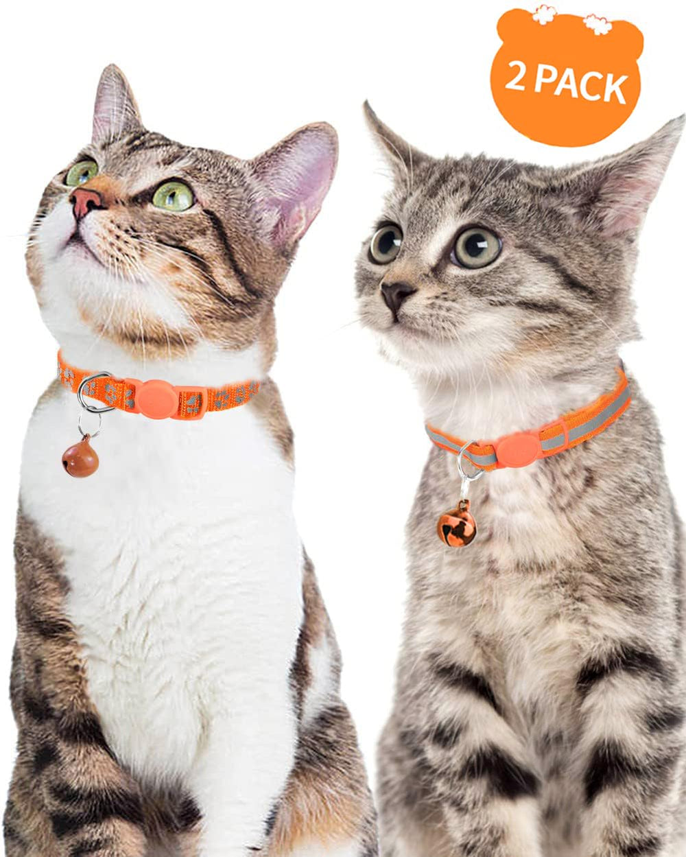 Taglory Reflective Cat Collar with Bell in orange strip style, easy daytime spotting.