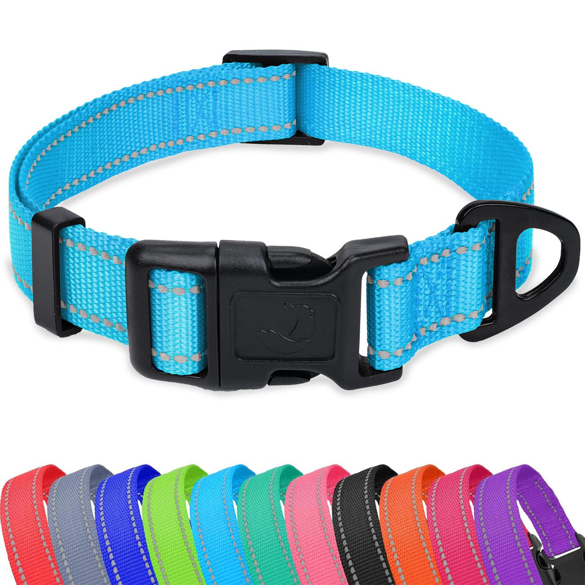 Taglory reflective dog collar aqua blue small neck for safe daily walks