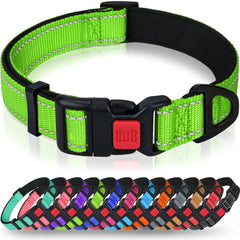 Taglory reflective dog collar green with safety locking buckle detail.