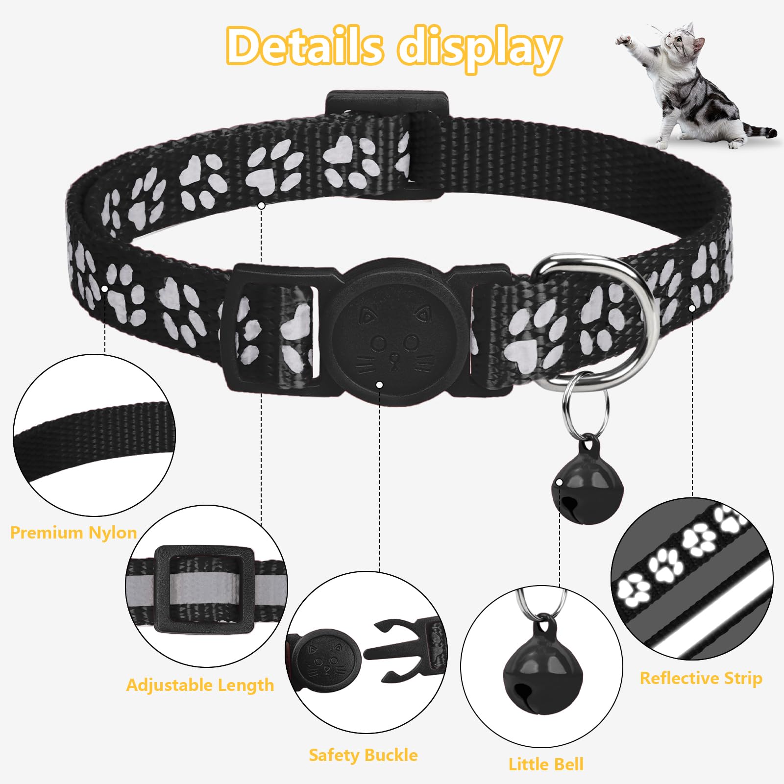 Taglory Reflective Paw Print Collar enhances night-time visibility for quick spotting.