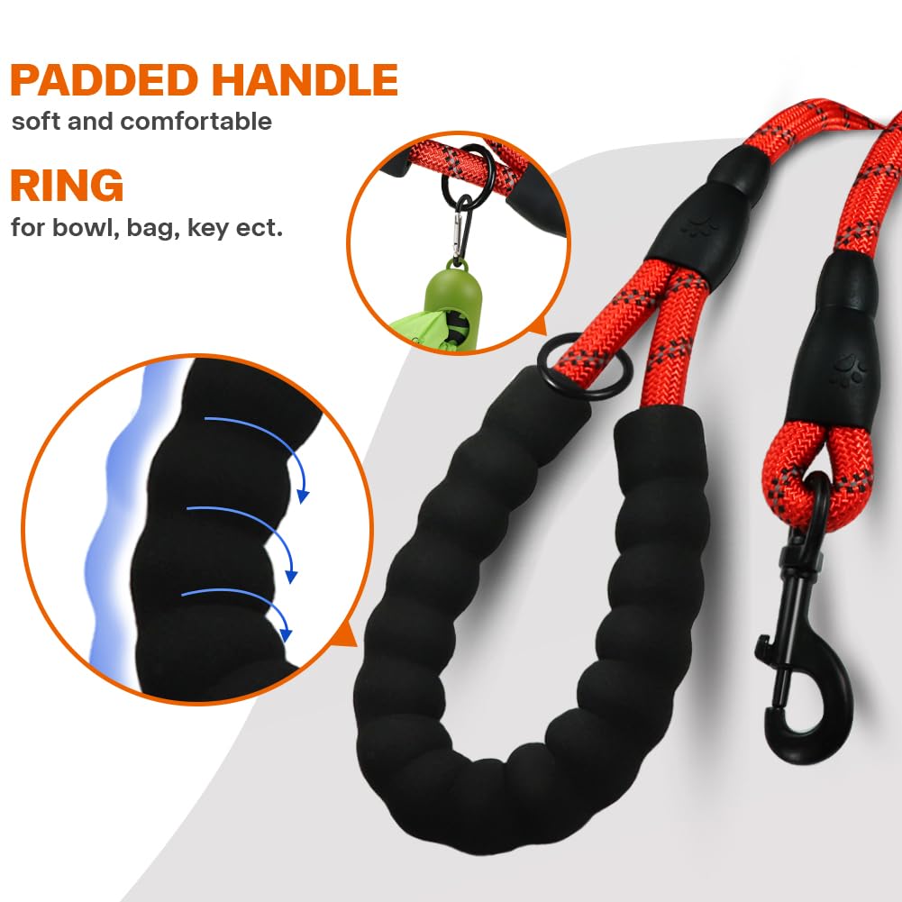 Taglory rope dog leash features 360-degree swivel clasp to prevent twisting.