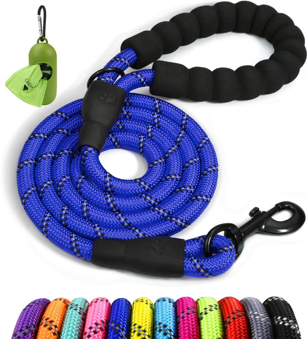 Taglory rope dog leash 6ft navyblue padded handle for comfortable grip.