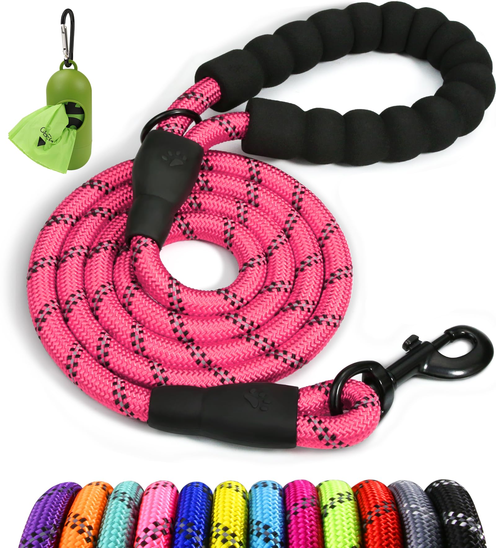 Taglory rope dog leash 6ft with padded pink handle for comfortable walks