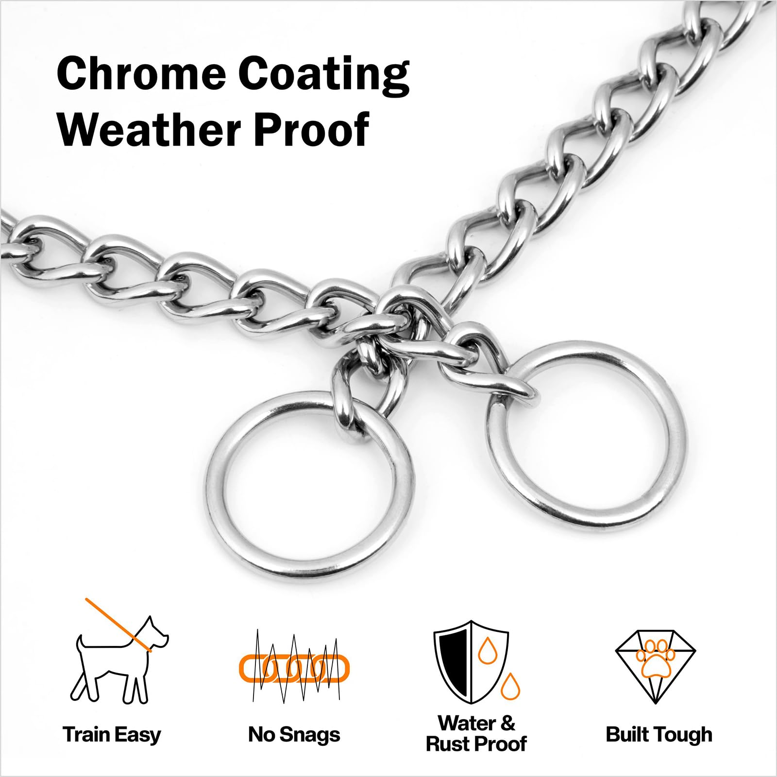 TagME chain choke collar adjustable neck fit on a small dog during training.