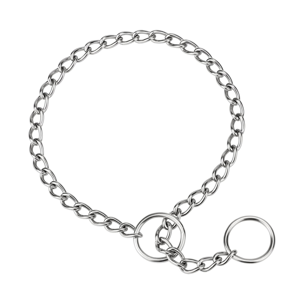 TagME chain choke collar metal closeup shows durable alloy steel construction for daily training.