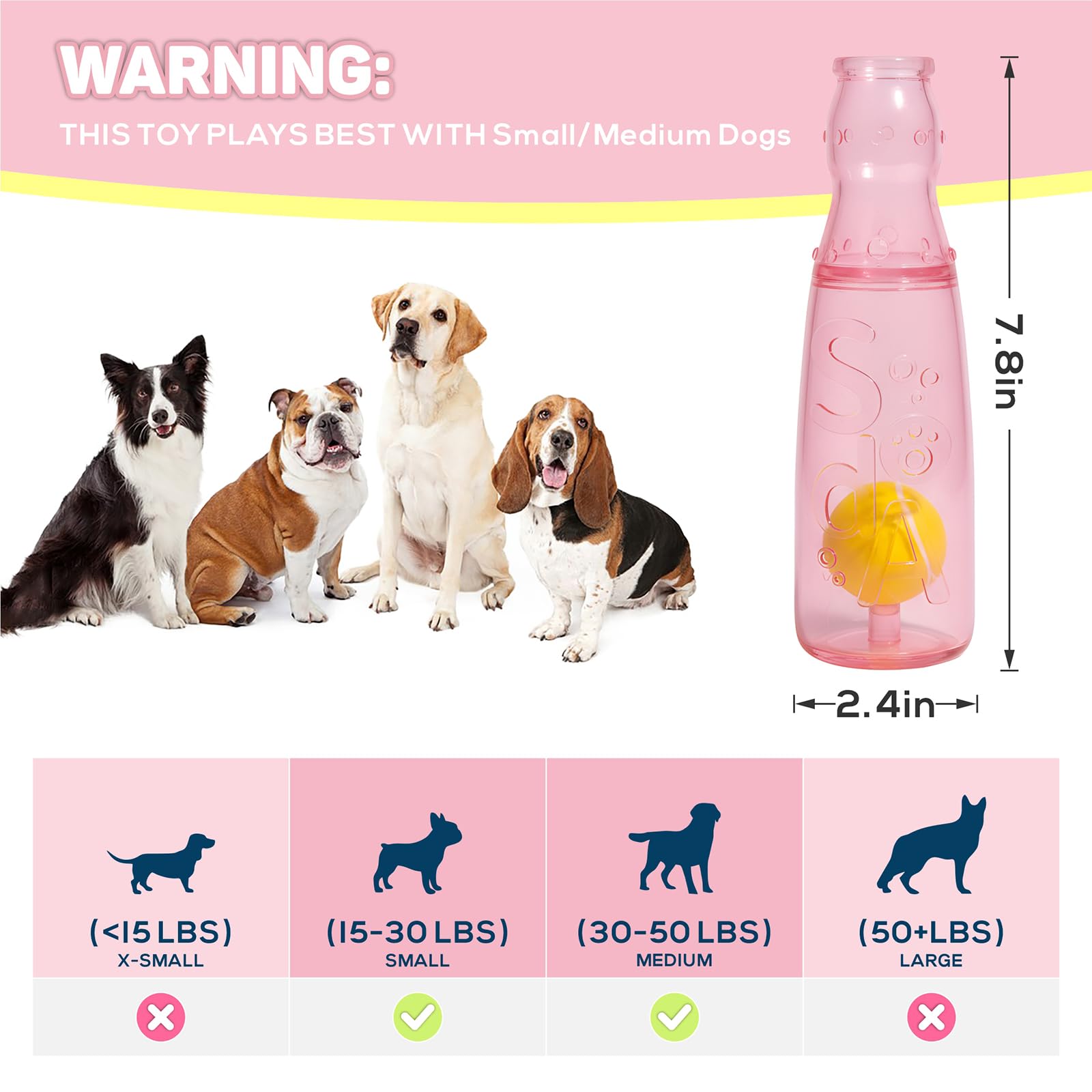 TagME pink 3-in-1 toy — fetch-friendly design for medium dogs