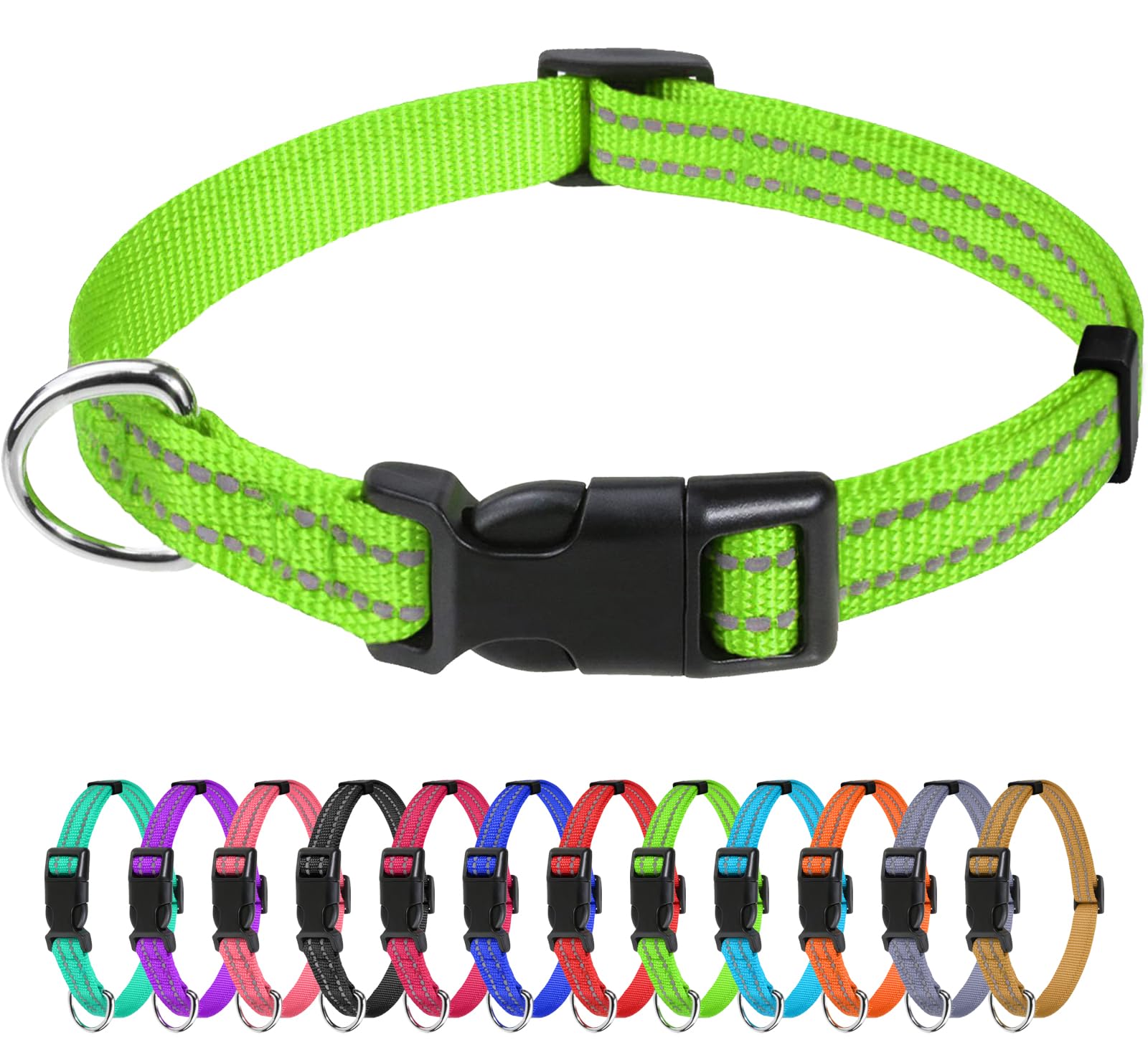 TagME reflective dog collar green 3/8 inch nylon webbing provides high visibility at night