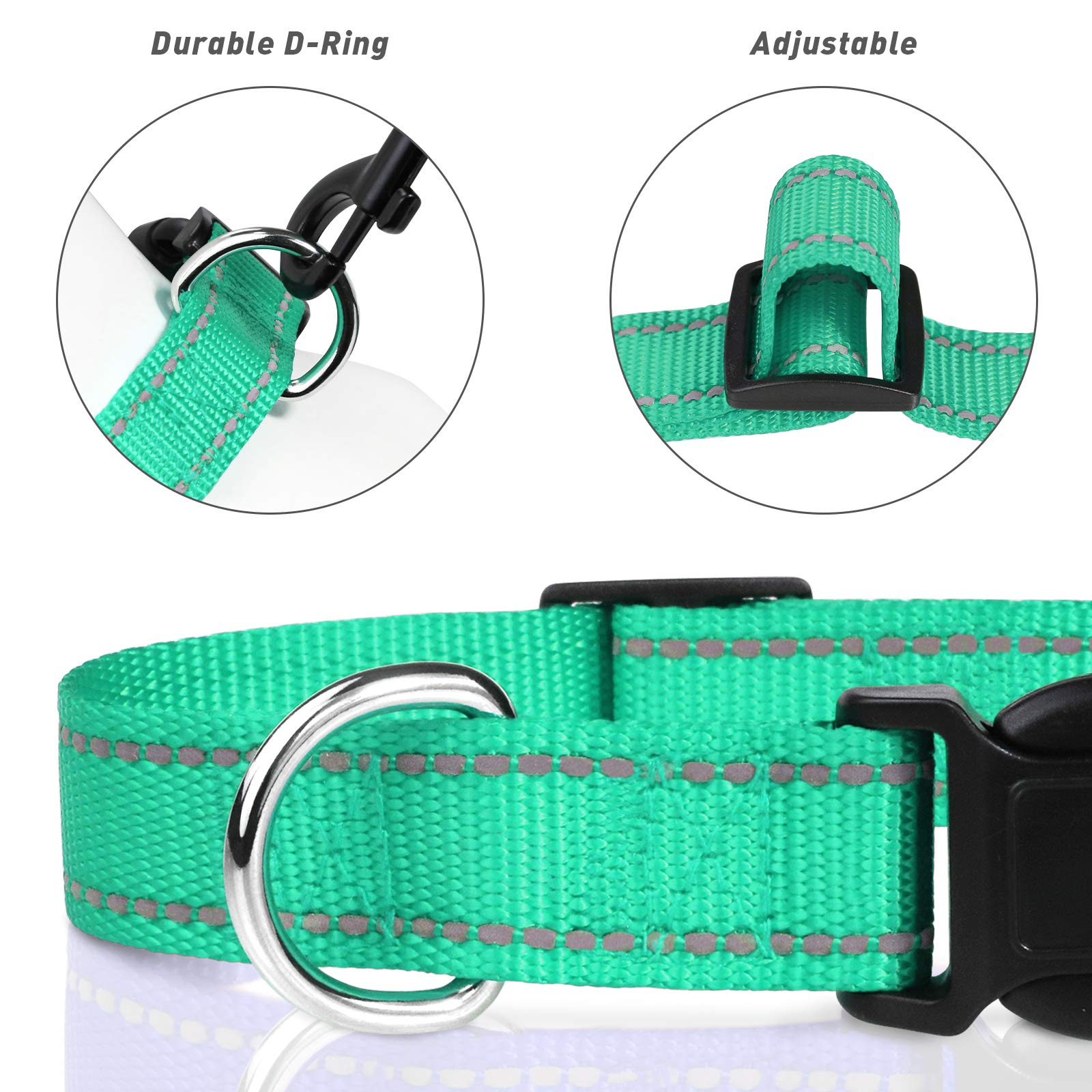 TagME Reflective Nylon Dog Collar reflective threads enhance visibility on dark streets for safety.