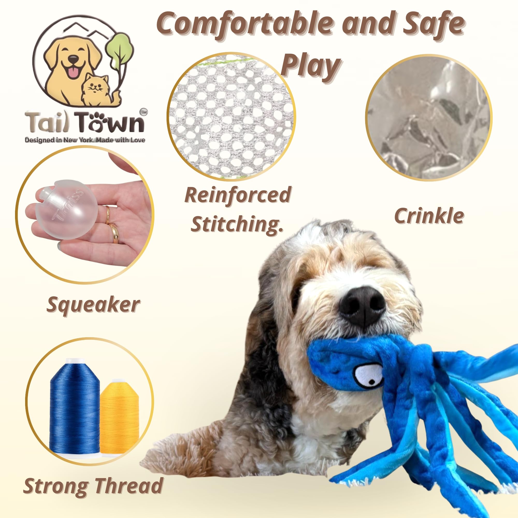 Tail Town Octopus no-stuffing toy blue close-up minimizes mess