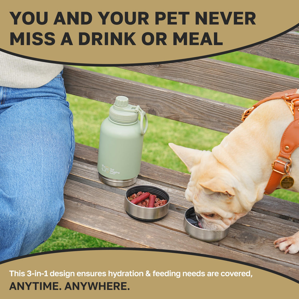 Tail Wagging Love detachable bowls provide quick pet meals during hikes.