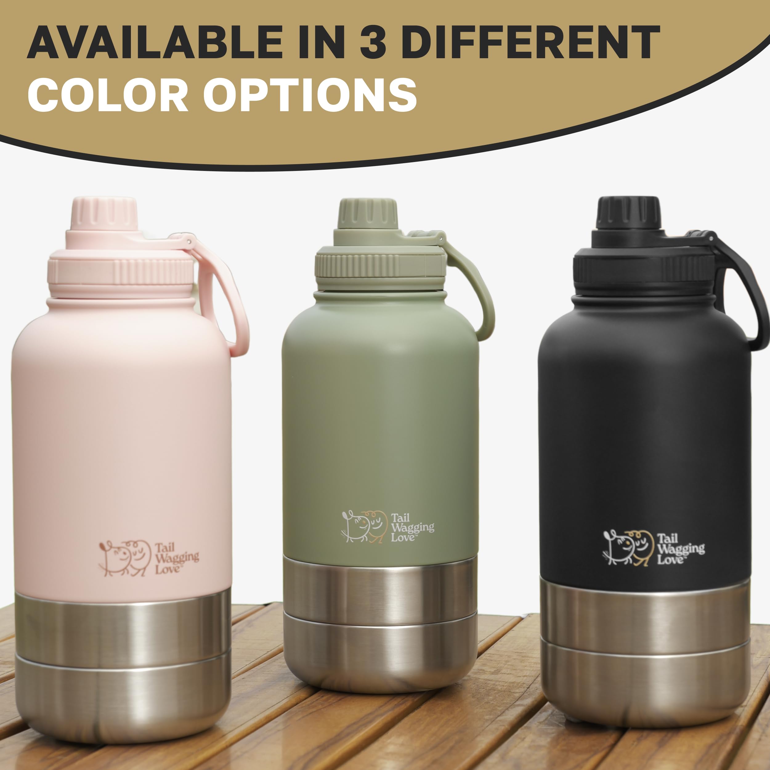 Tail Wagging Love screw-cap lid secures carry and prevents leaks.