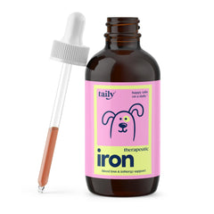Tailey AminoPets liquid iron bottle pour supports energy for active dogs and cats.