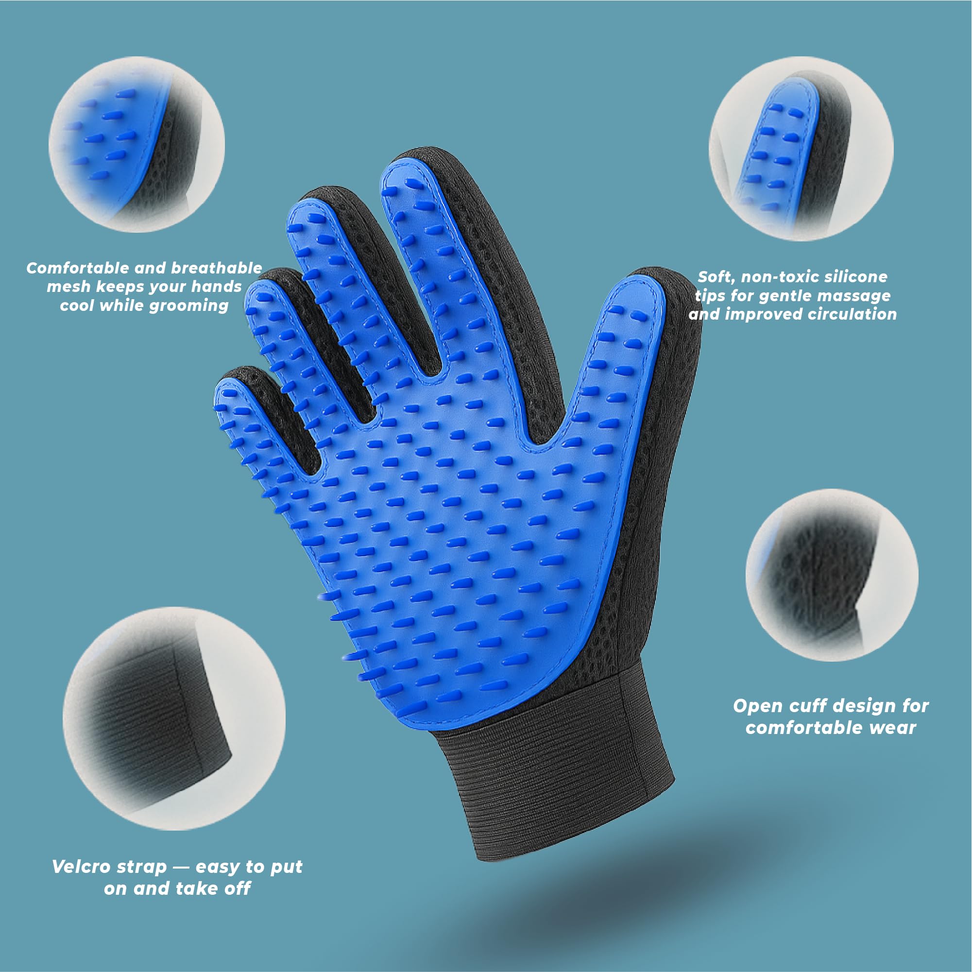 Tailio grooming gloves breathable mesh for comfortable long grooming.