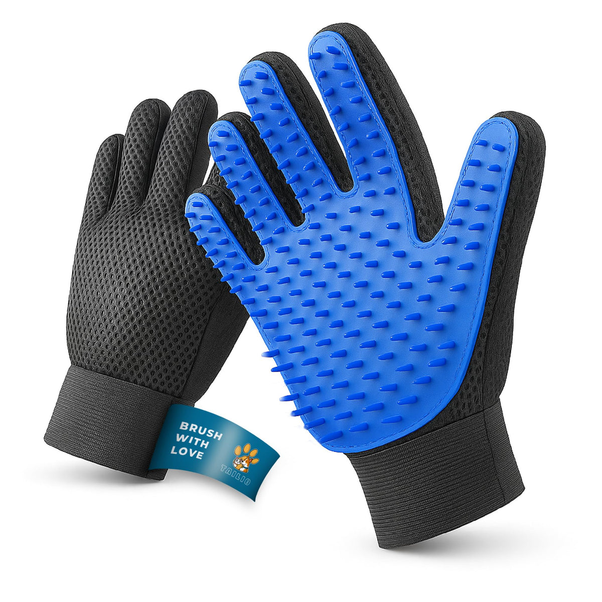 Tailio grooming gloves closeup silicone tips for gentle deshedding.