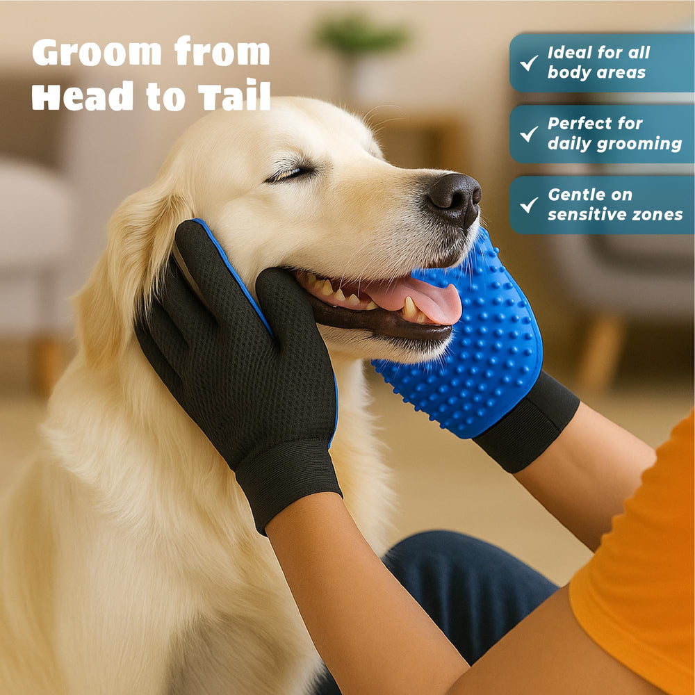 Tailio grooming gloves deshedding action removes loose fur effectively.