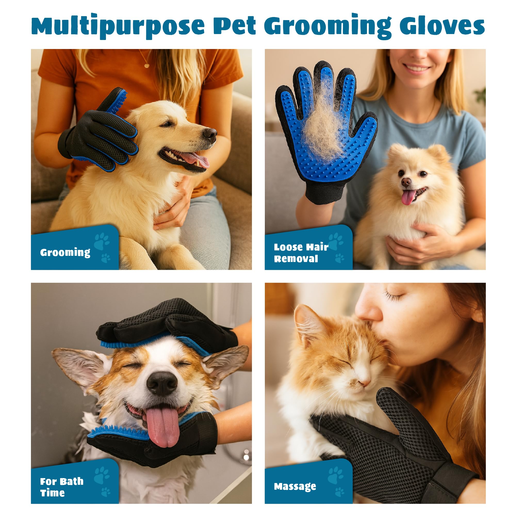 Tailio grooming gloves demonstrate massage effect during brushing.