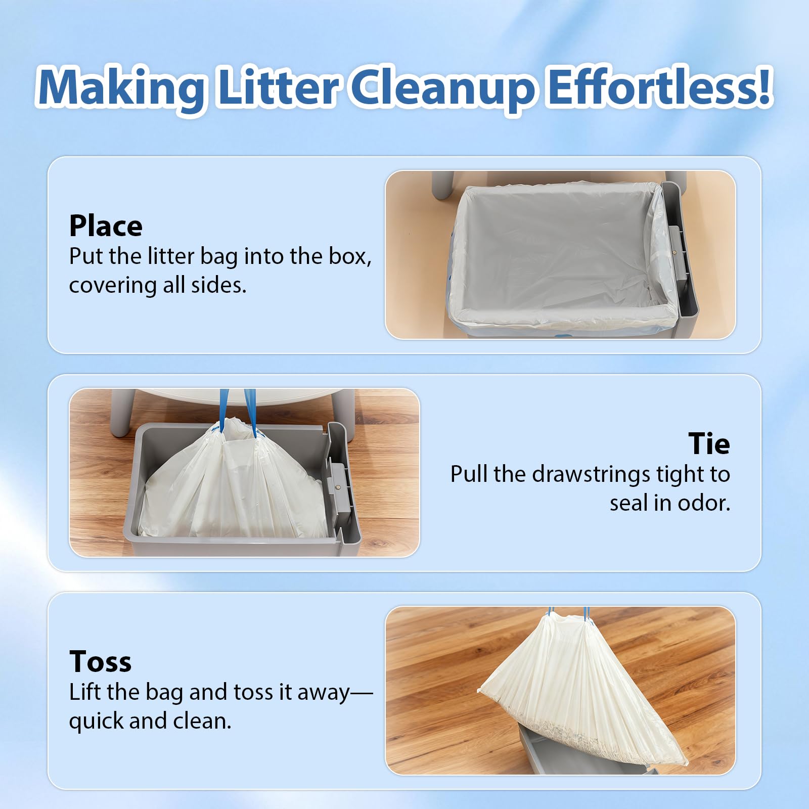 TAILRYTH 120-count pack of cat litter liners for busy homes