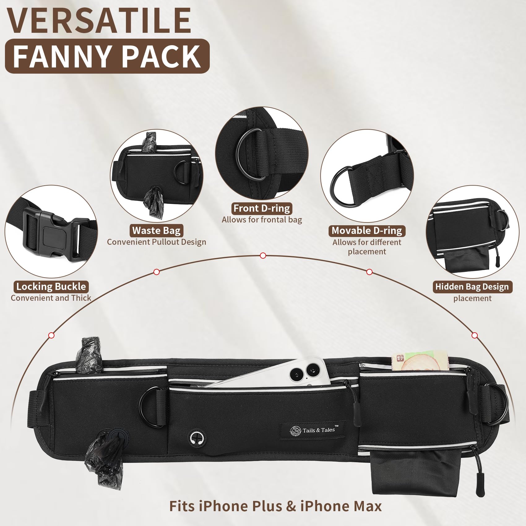 Tails & Tales hands-free leash adjustable waist belt fits 25-55 inches