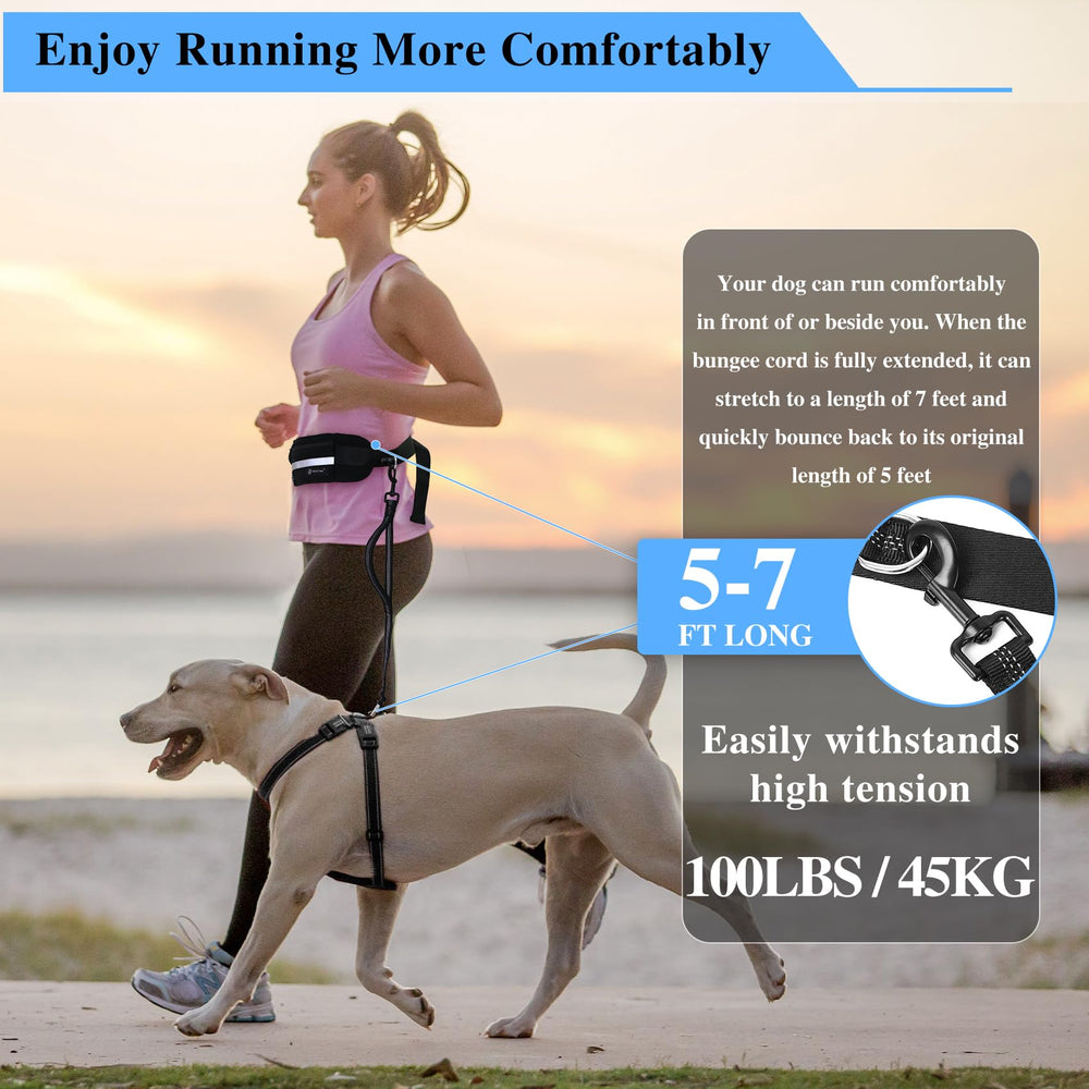 Tails & Tales hands-free waist leash pouch open showing three-pocket storage for essentials.