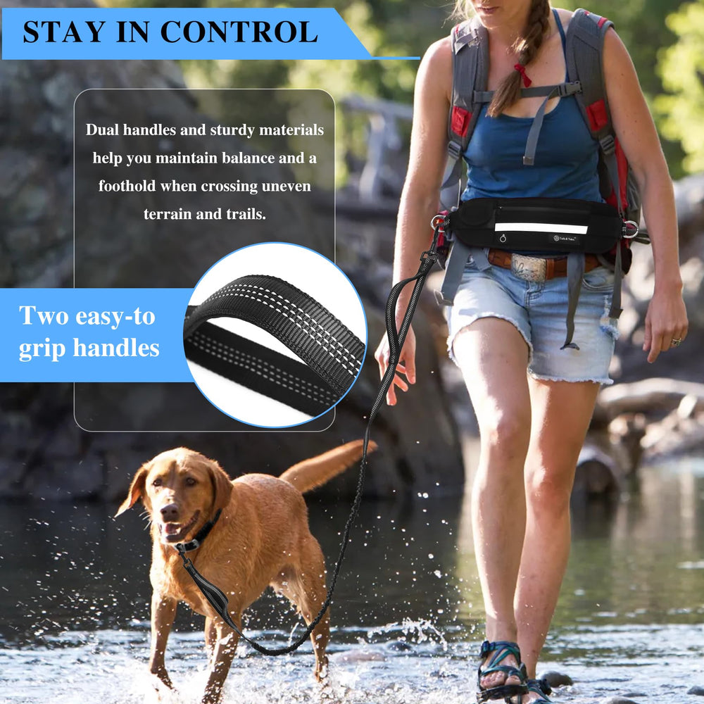 Tails & Tales hands-free waist leash reflective design boosts visibility for safety at night.