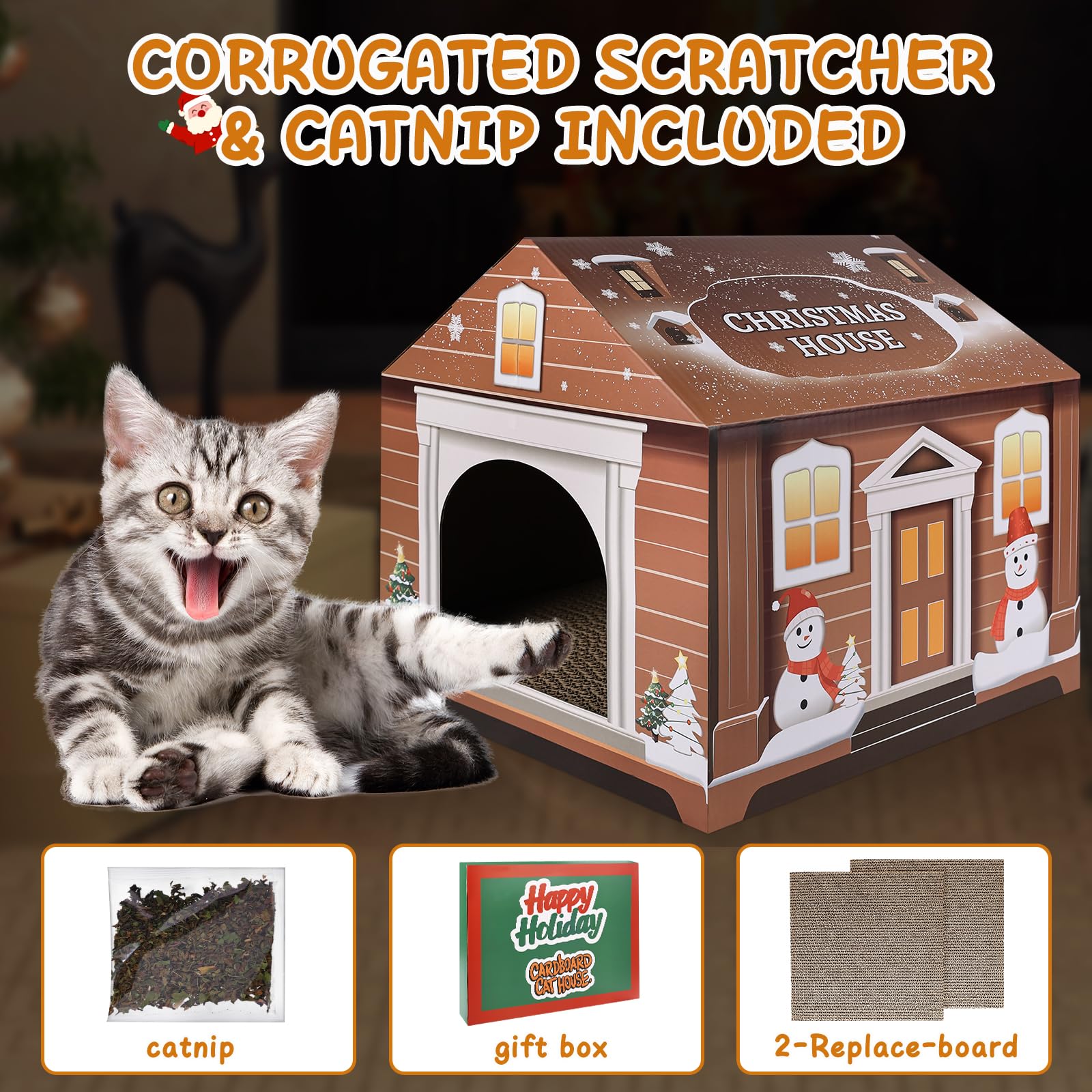 TailTastic Christmas snowman decor adds festive charm to indoor cat playtime.