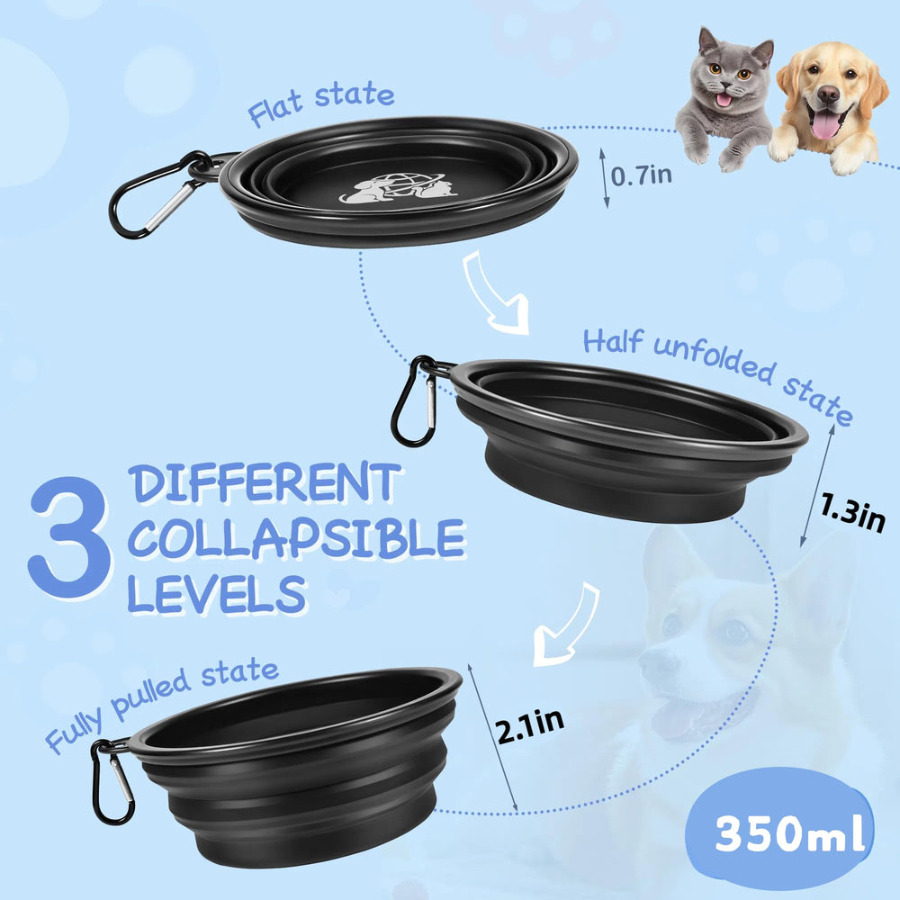 TailTastic collapsible dog bowls with carabiner clip for easy leash attachment.