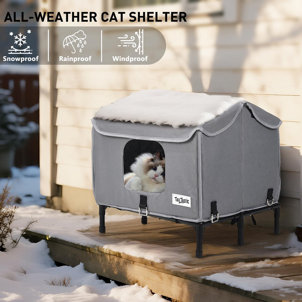 TailTastic elevated stand keeps shelter off damp ground for dry warmth.