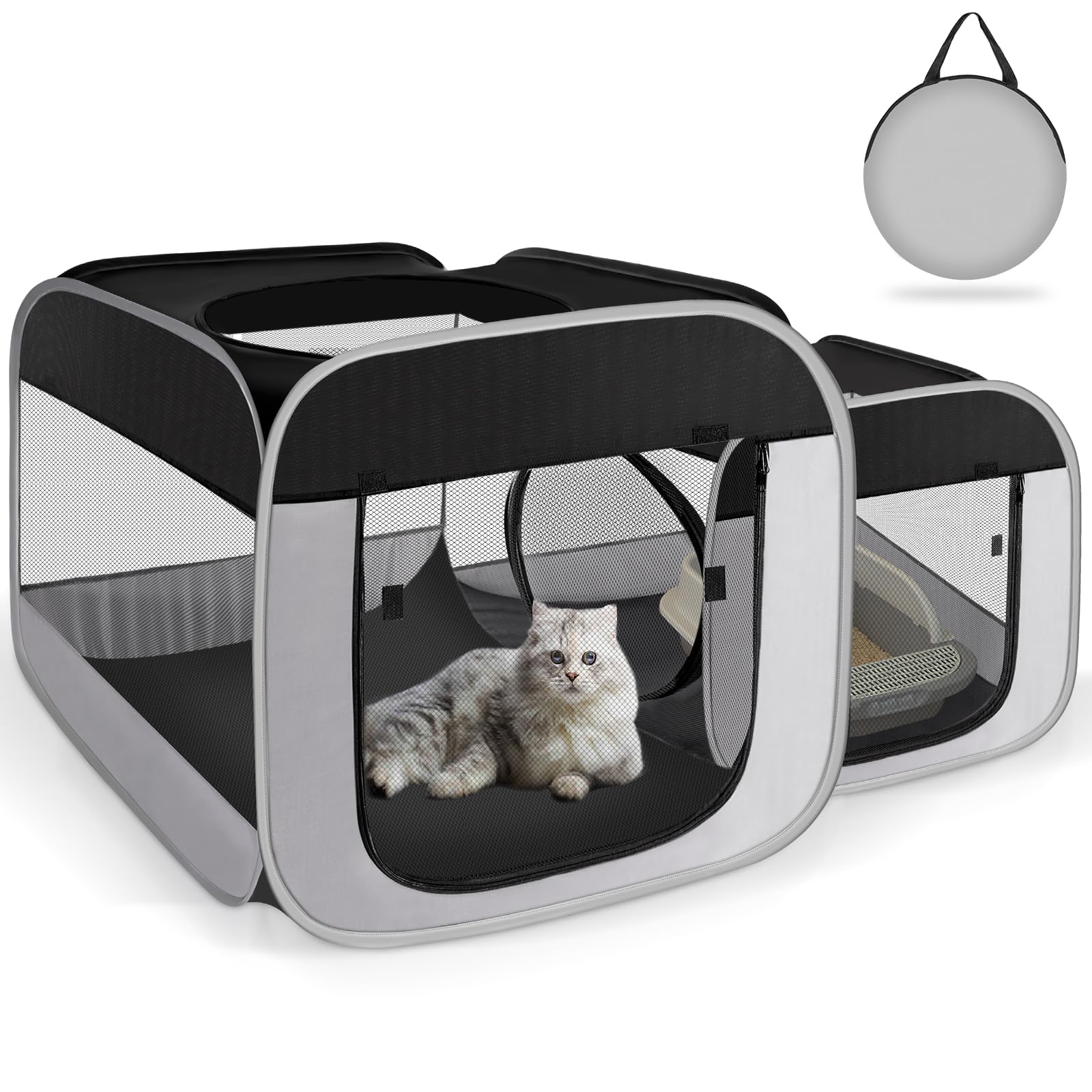 TailTastic large cat playpen showing separate areas for feeding and resting for easy care