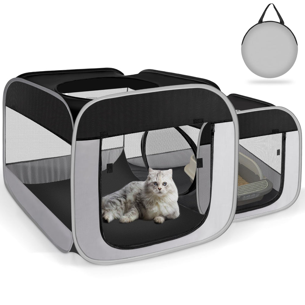 TailTastic large cat playpen showing separate areas for feeding and resting for easy care