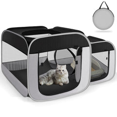 TailTastic large cat playpen showing separate areas for feeding and resting for easy care