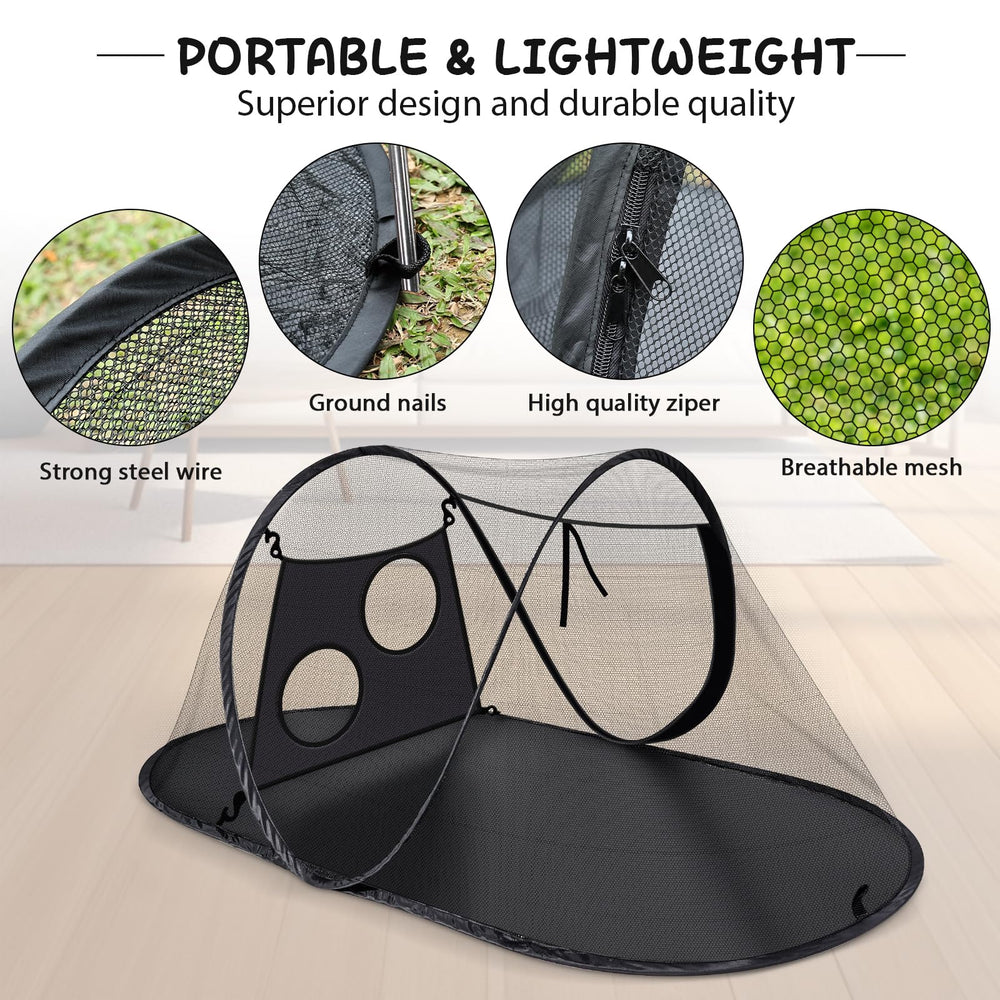 TailTastic outdoor cat tent portable-carry-bag illustrates easy folding and storage.
