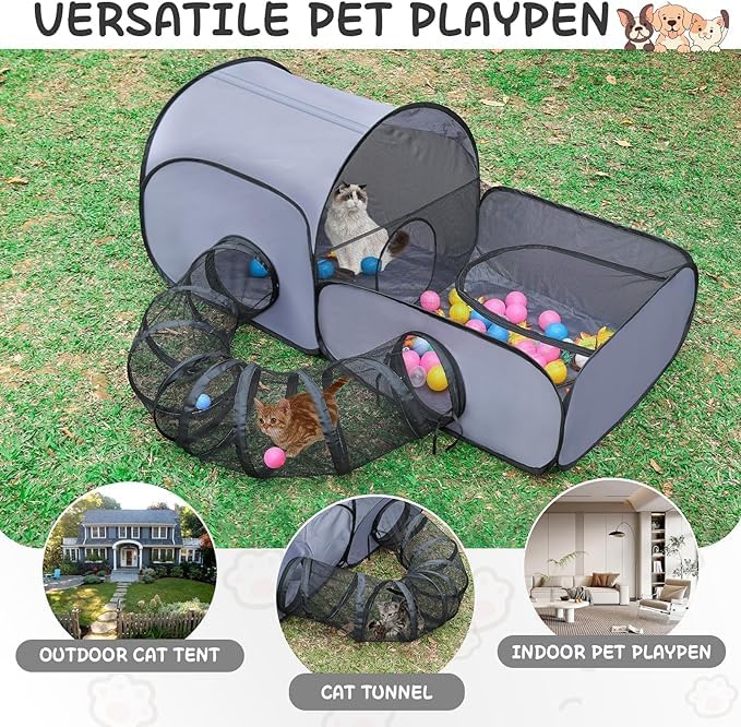 TailTastic portable cat playpen folds flat for easy storage.