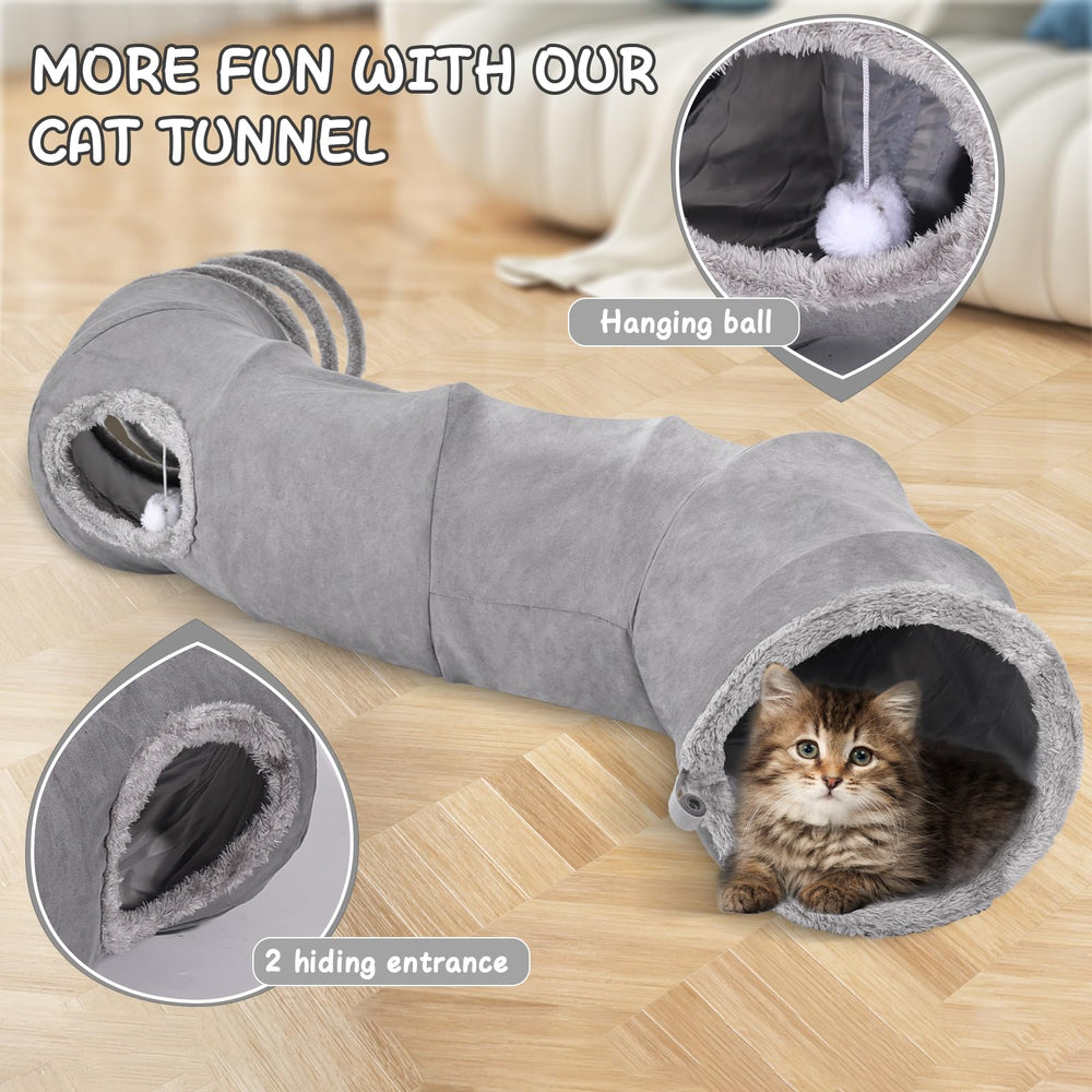 TailTastic gray cat tunnel suitable for indoor cats, kittens, and small pets