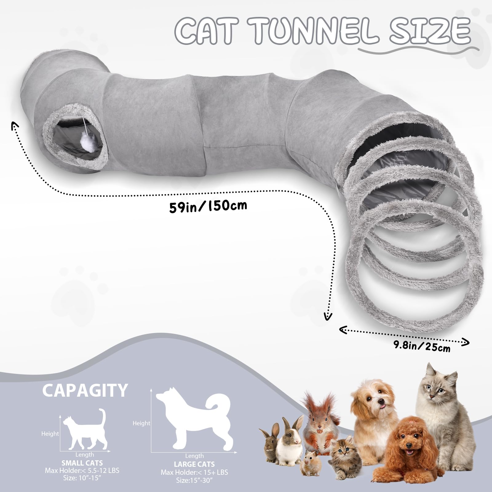 TailTastic cat tunnel with hanging pom-poms adds interactive play options