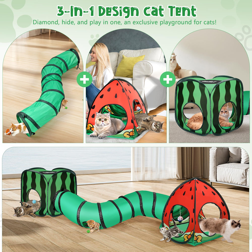 TailTastic watermelon-tunnel-dangling-balls demonstrates crinkle toys energizing playtime