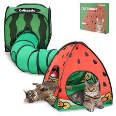 TailTastic watermelon-tunnel-setup shows 3way playground for active cats fostering hunting instincts