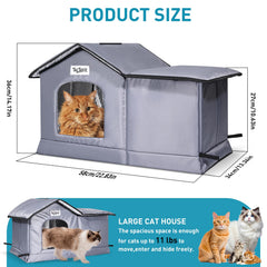 TailTastic Weatherproof Cat House dimensions show compact 22x13x14 inches for porch placement.