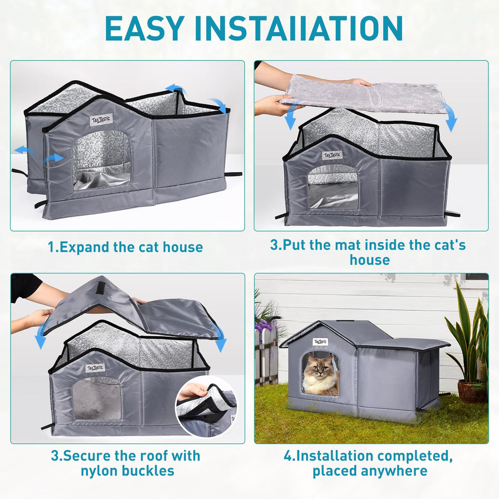 TailTastic Weatherproof Cat House multi-cat fit accommodates two to three outdoor cats.