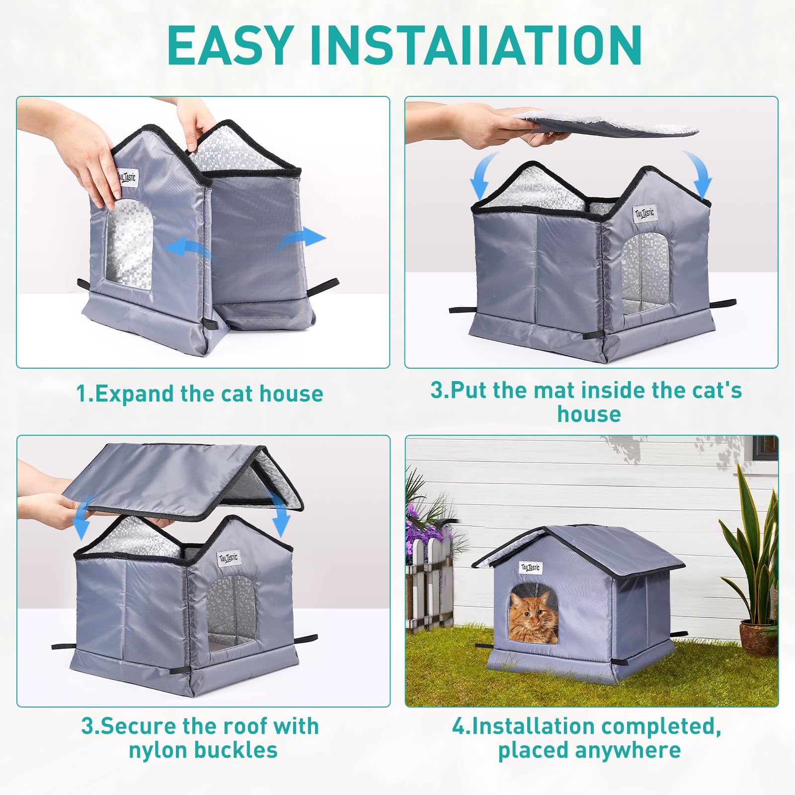 TailTastic weatherproof cat house tool-free setup for quick assembly