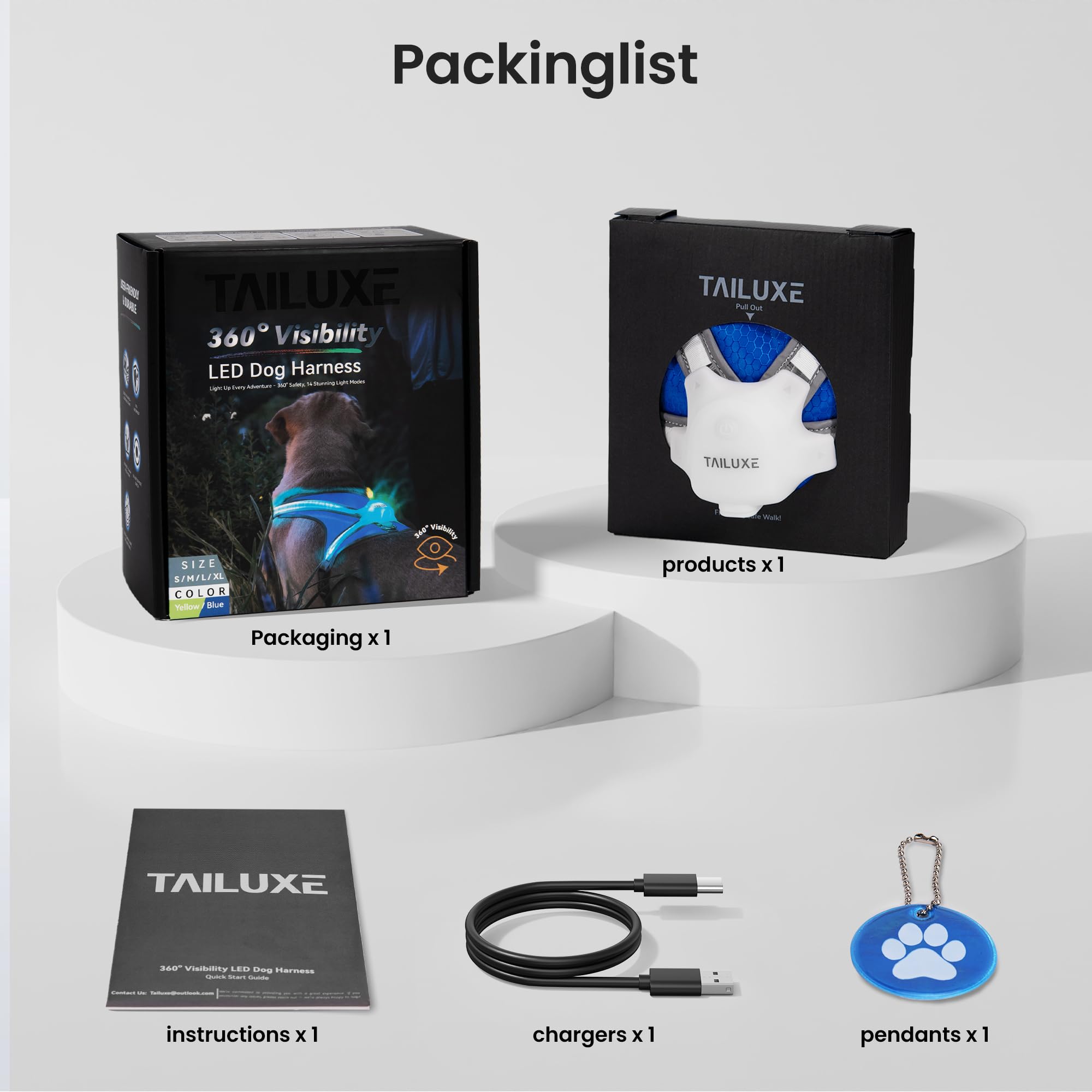 Tailuxe Light Up Dog Harness detachable LED strips for easy cleaning.