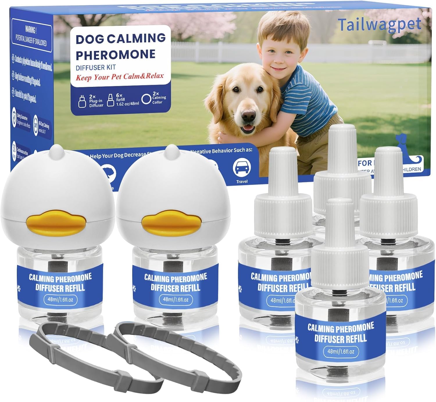 Tailwagpet calming diffuser base plugged into outlet demonstrates wide coverage for calmer rooms.