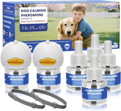 Tailwagpet calming diffuser base plugged into outlet demonstrates wide coverage for calmer rooms.