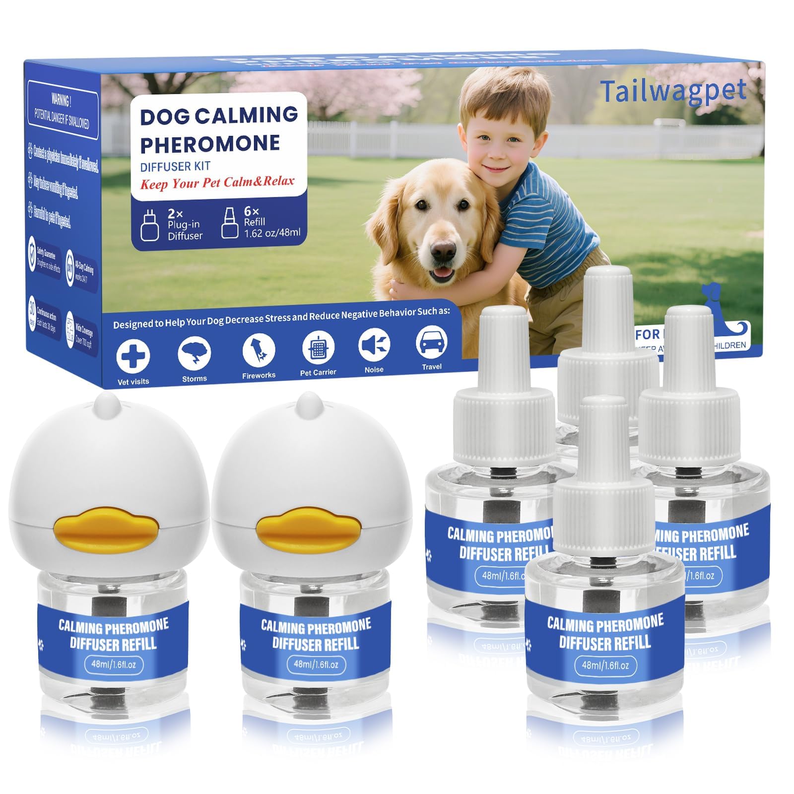 Tailwagpet dog calming diffuser base 2-pack shown in use for calm rooms