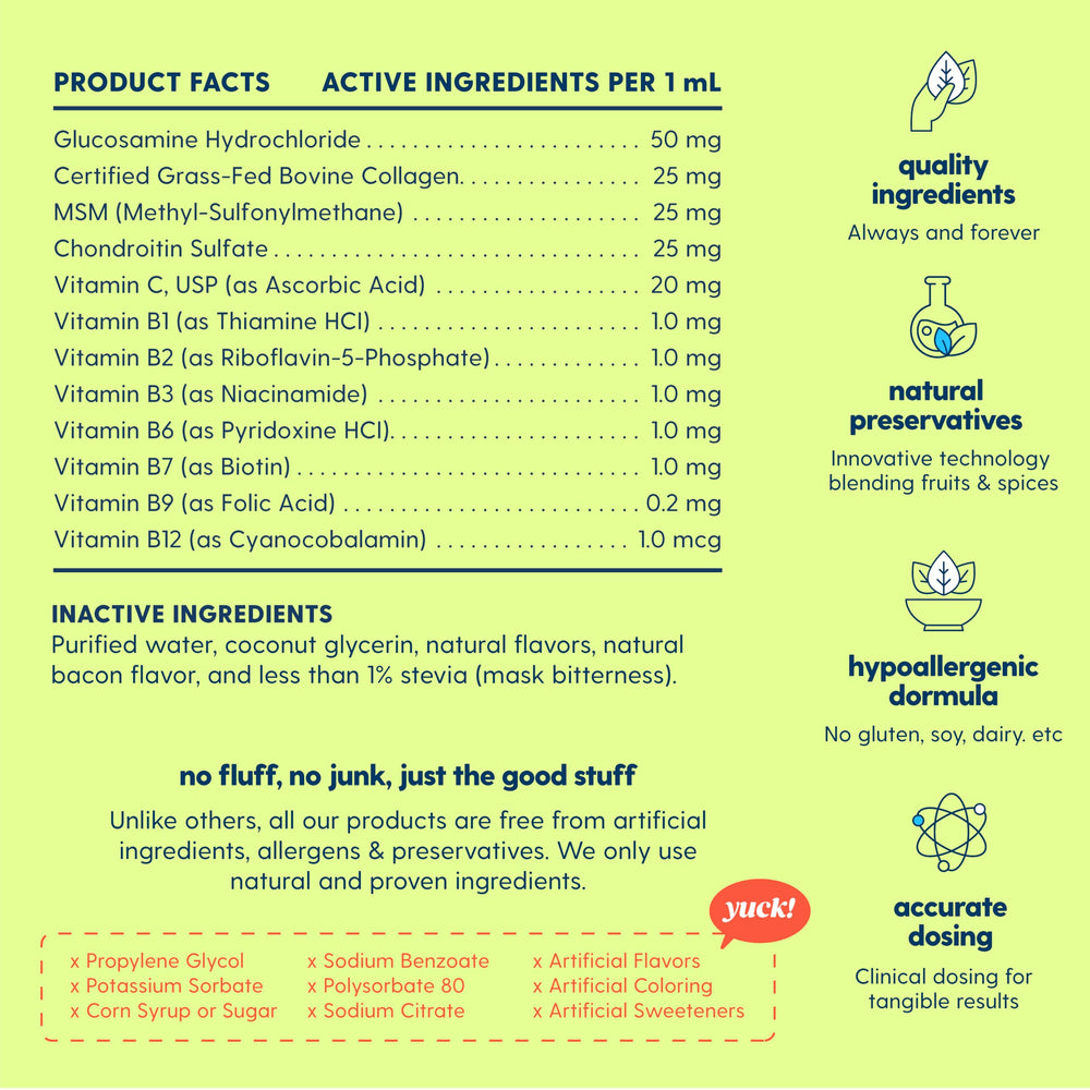 Taily joint-support illustration showing collagen and glucosamine benefits