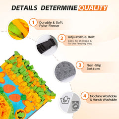 TAIMUTTAL snuffle mat with built-in squeaker boosts attention during foraging sessions.