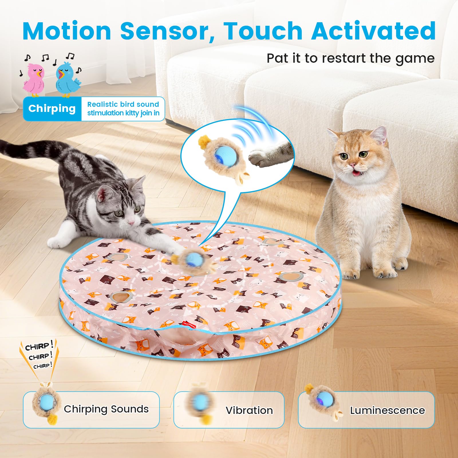TAIMUTTAL play-mat-with-holes shows peek-a-boo access for interactive cat play.
