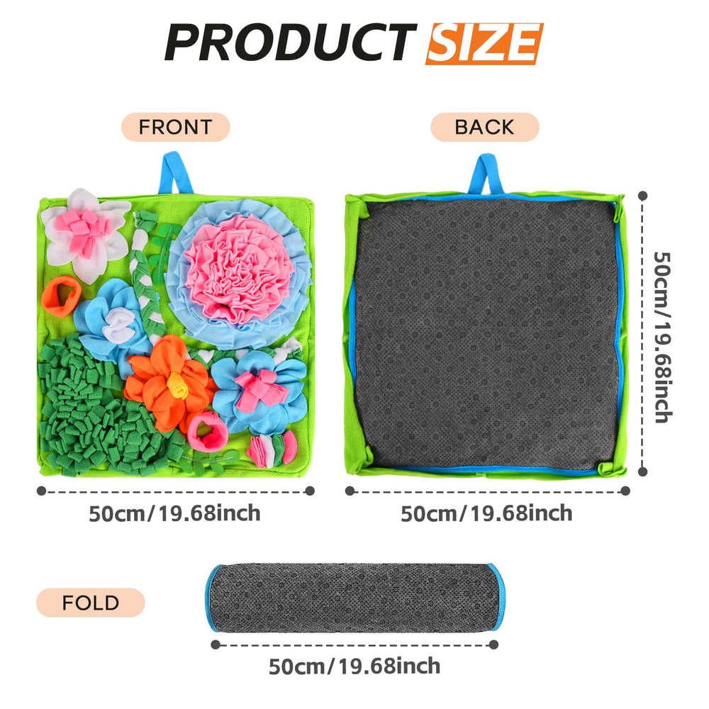 TAIMUTTAL snuffle mat shows eight hidden-food pockets for interactive feeding fun