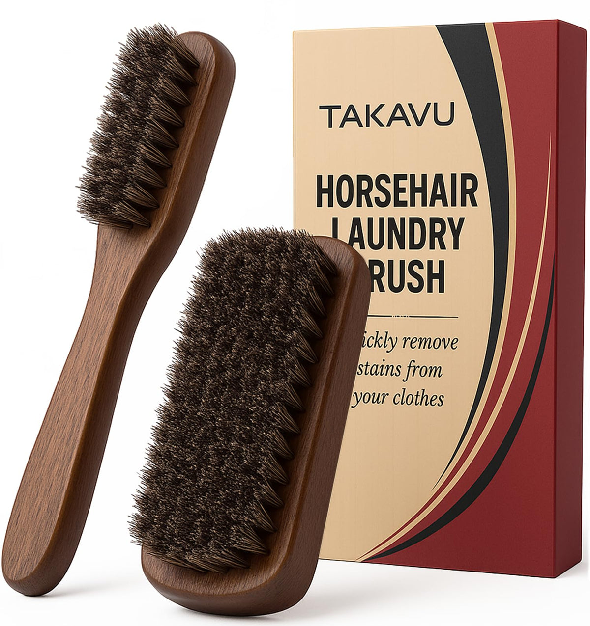TAKAVU horsehair laundry stain brush large brush closeup for effective fabric stain lifting.